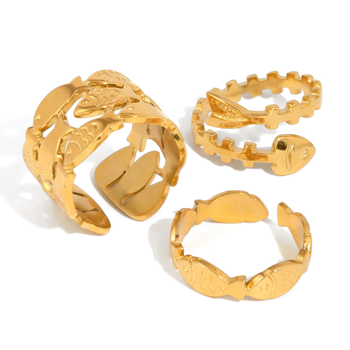 Designer Model Classic Style Gold Stainless Steel Fishbone Open Niche Rings