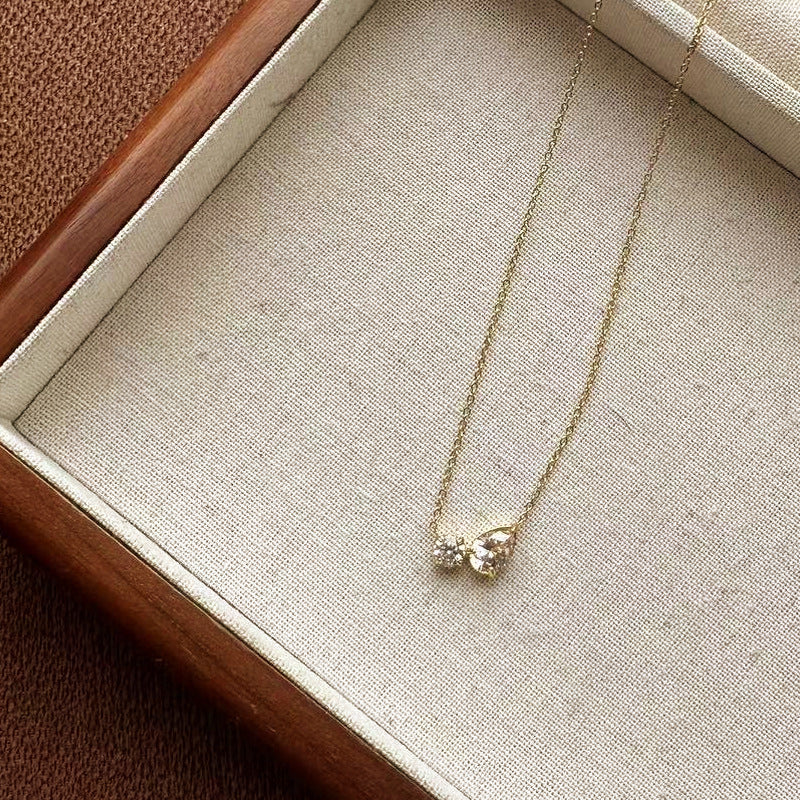 Drop Double Zirconium Stainless Steel Gold Necklace