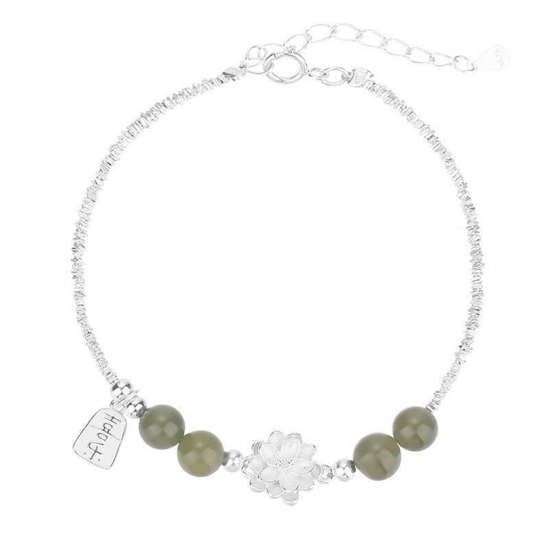 Women's Sterling Sier Small Pieces Of Chinese Lotus Jade Niche Beaded Bracelets