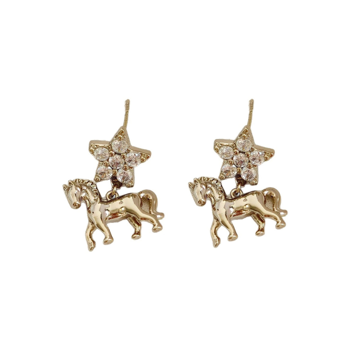 Light Luxury Exquisite Sparking Zirconium Pony Eardrops Design Horse Life Rings