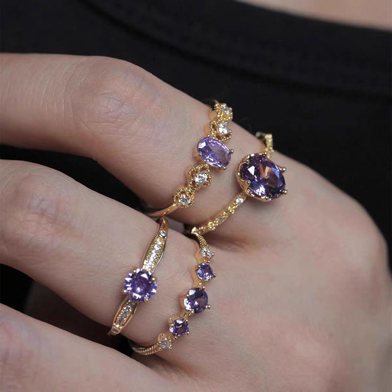 French Shining Purple Open Female Design High Sense Retro Temperament Ring