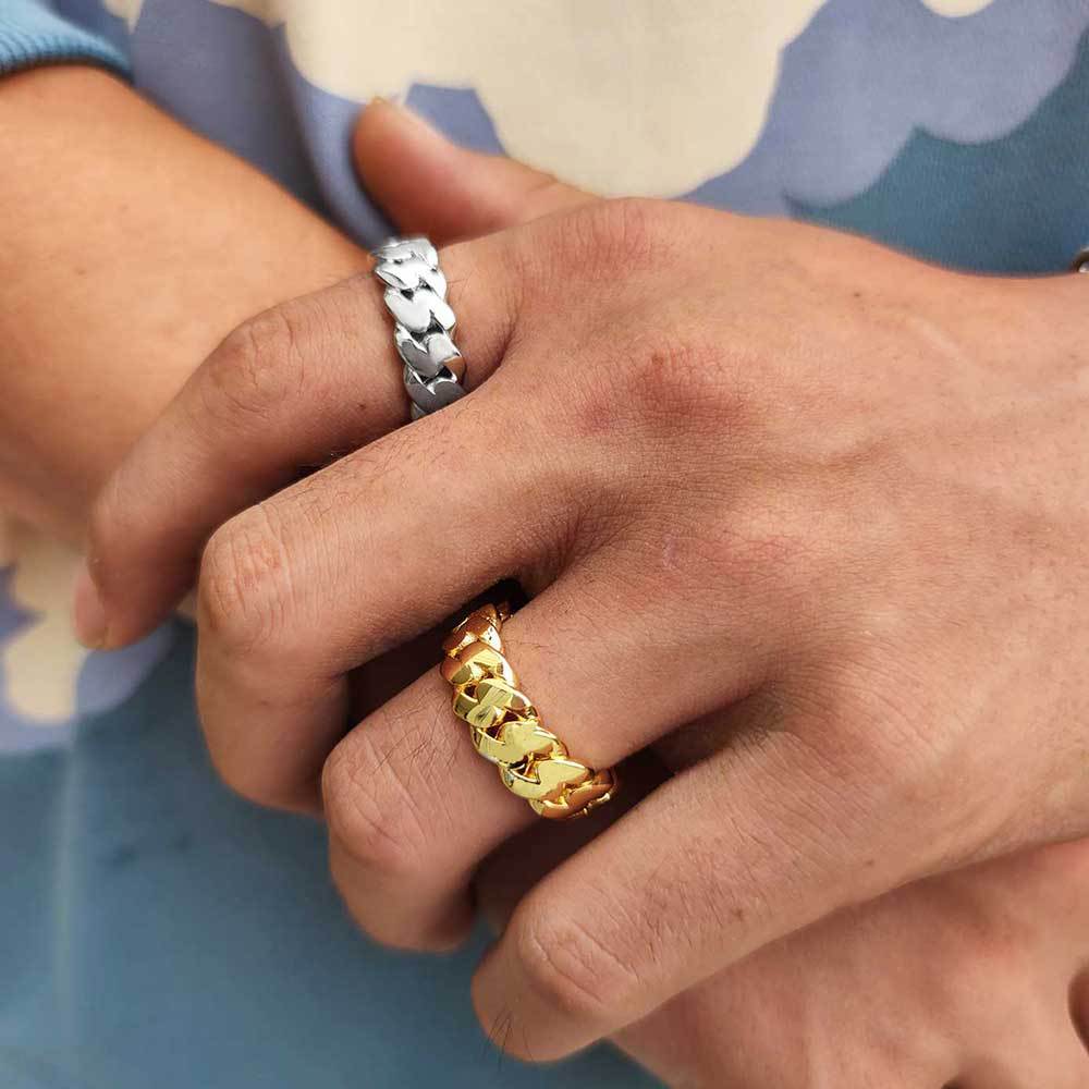 8mm Polished Cuban Ring in Gold or White Gold – Minimalist Hip Hop Jewelry