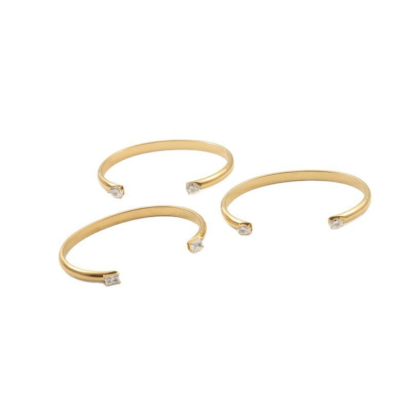 Two Water Drops Zircon Titanium Steel Bracelets