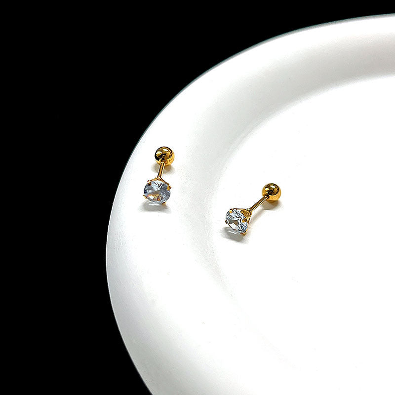 Women's & Men's Titanium Steel Threaded Rods Twisted Ball Ear Crystal Zircon Stud Earrings