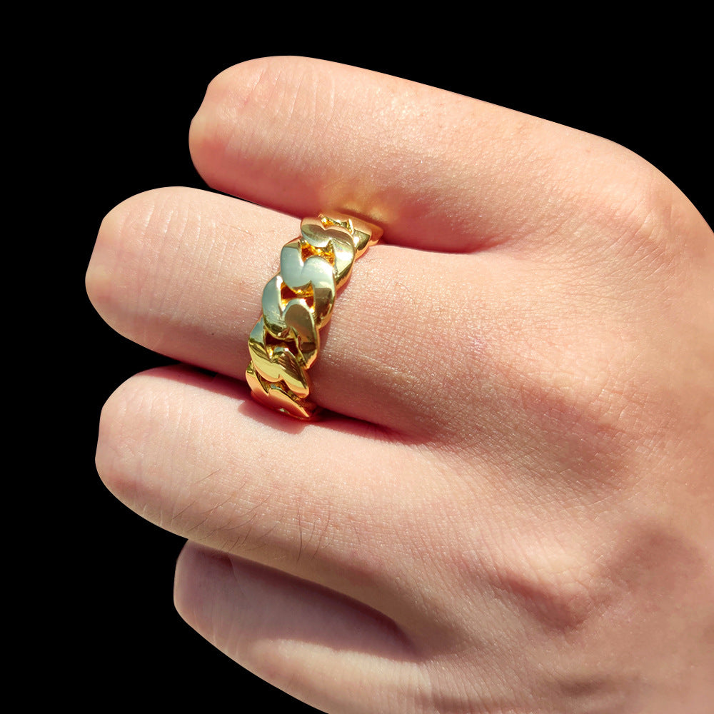8mm Polished Cuban Ring in Gold or White Gold – Minimalist Hip Hop Jewelry