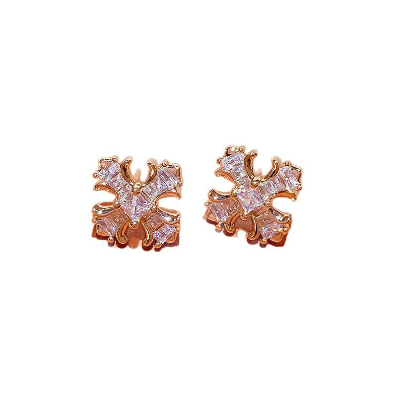 French Style Vintage Cross Zircon Female Sier Needle Unique Personality Rings