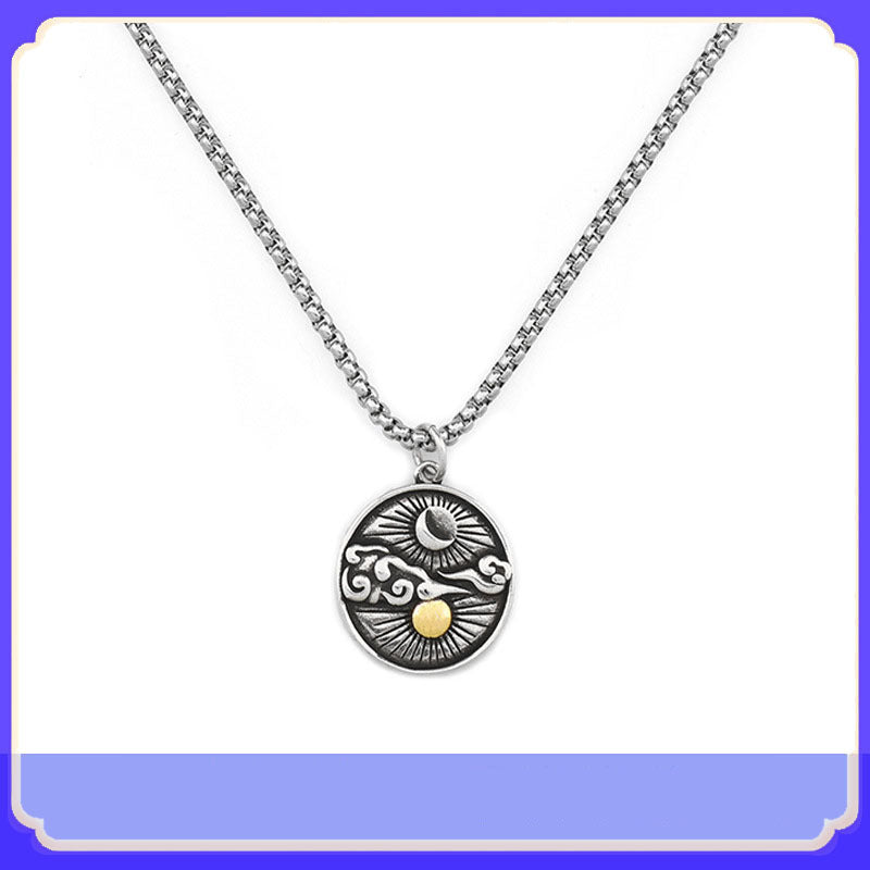 Men's Trendy Unique Twilight Distressed Imitation Thai Sier Sun Moon Star Necklace