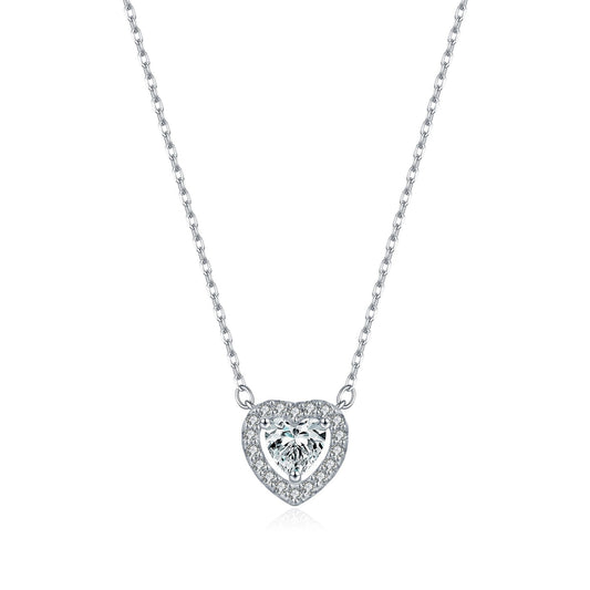 Delicate Heart-Shaped D-Color VVS1 Moissanite Pendant Necklace in Sterling Silver – Dainty Clavicle Chain