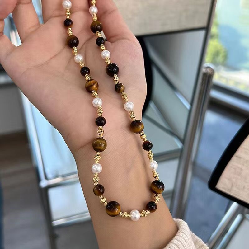 Women's Brown Natural Tigereye Beaded Accessories Necklaces