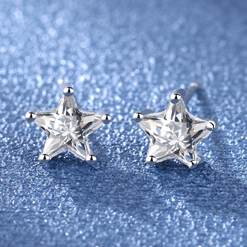 Women's Star Zircon Fashion Pentagram White Plated Stud Earrings