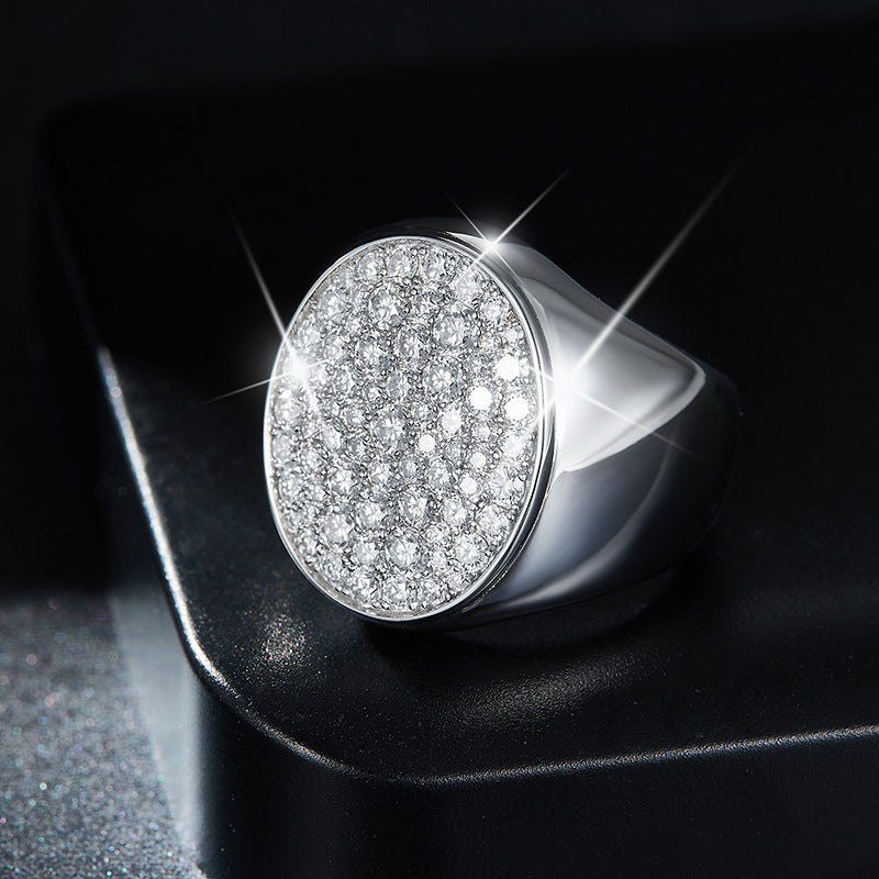 Men's White Gold-Tone Hip Hop Engagement Ring with Full Diamond-Like D-Color VVS1 Moissanite Accent