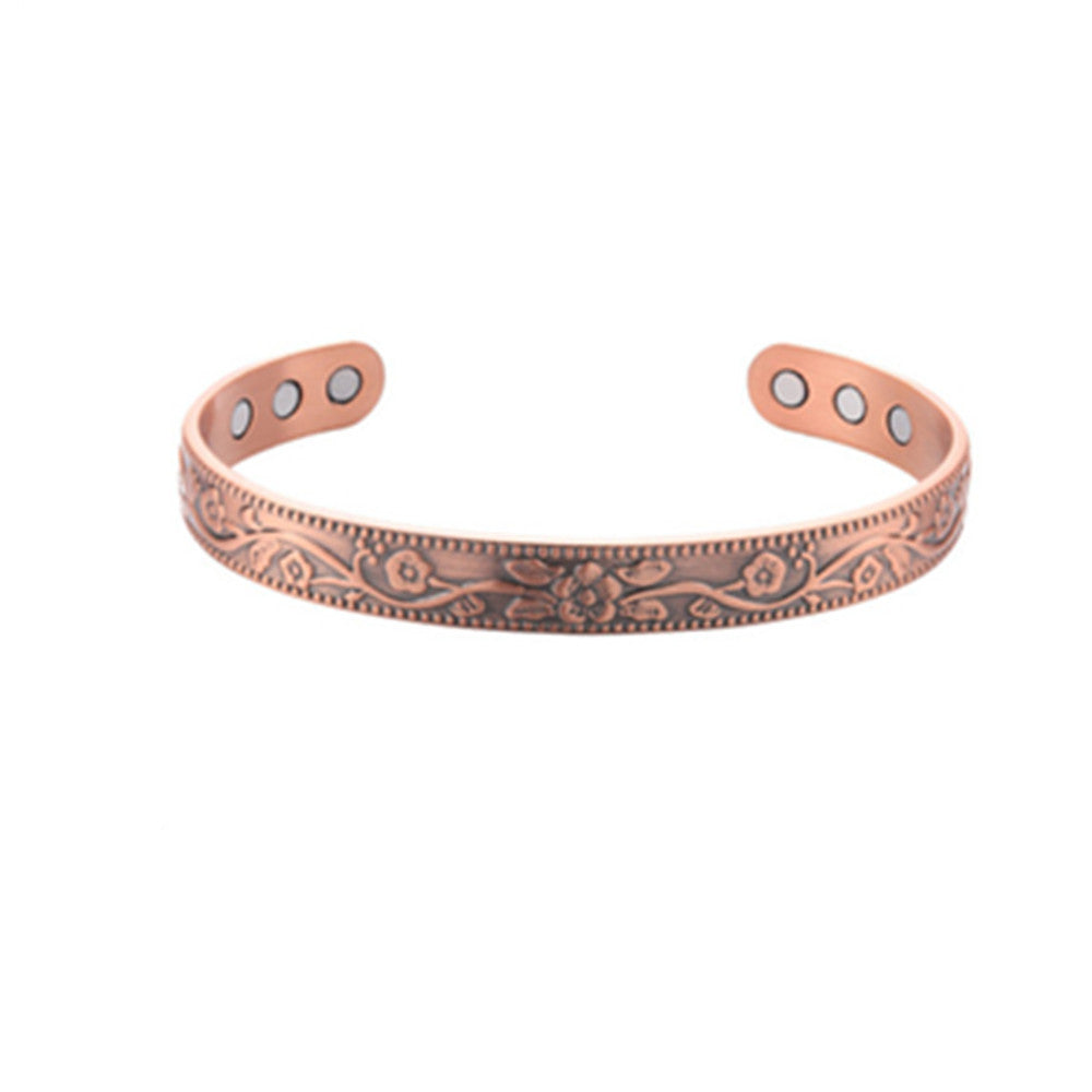 Combination Magnetic Plated Red Copper Vintage Flower Bracelet