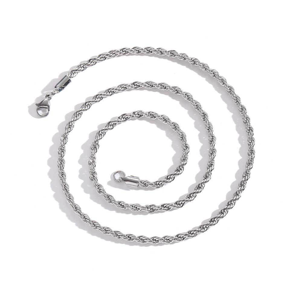 Stacking Twist Link Hip Hop Necklace & Bracelet Set in Stainless Steel – Gold or Steel Finish