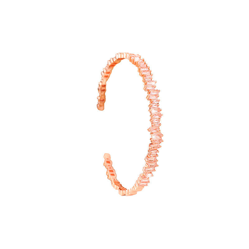 Micro Inlaid Zircon Irregular Open-end Bangle Bracelet