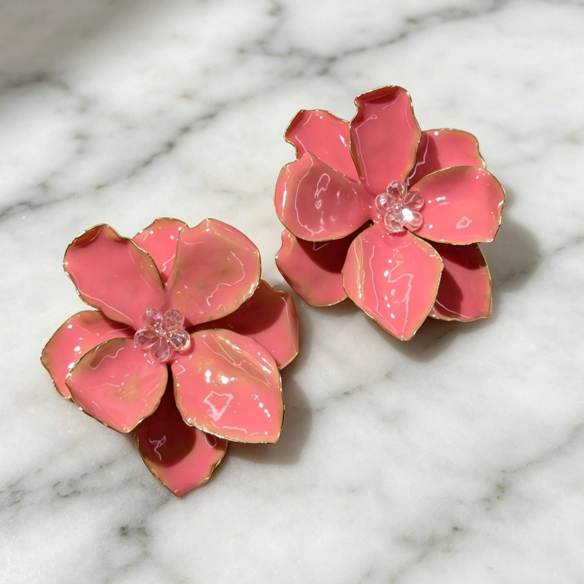 High-key Dignified Three-dimensional Petals Crystal Colorful Flower Earrings