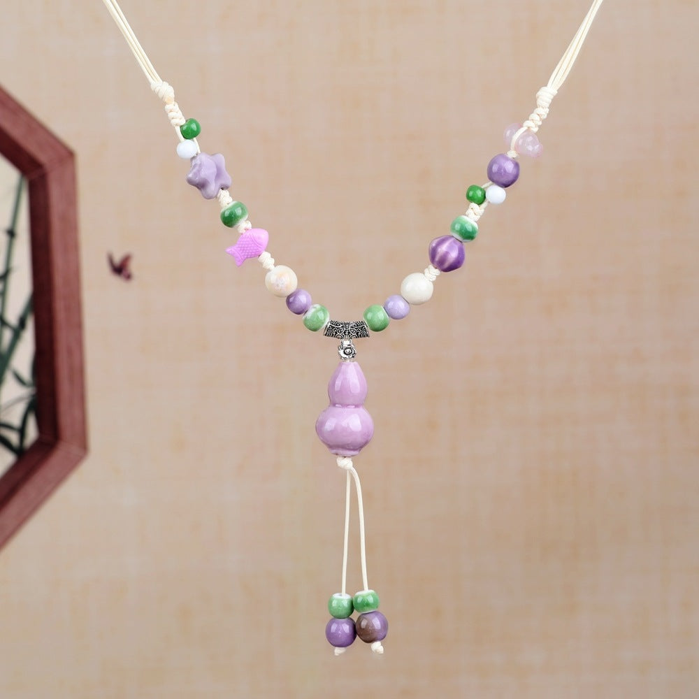 Women's Retro Ethnic Style Ceramic Butterfly Bell Fashionable Necklace