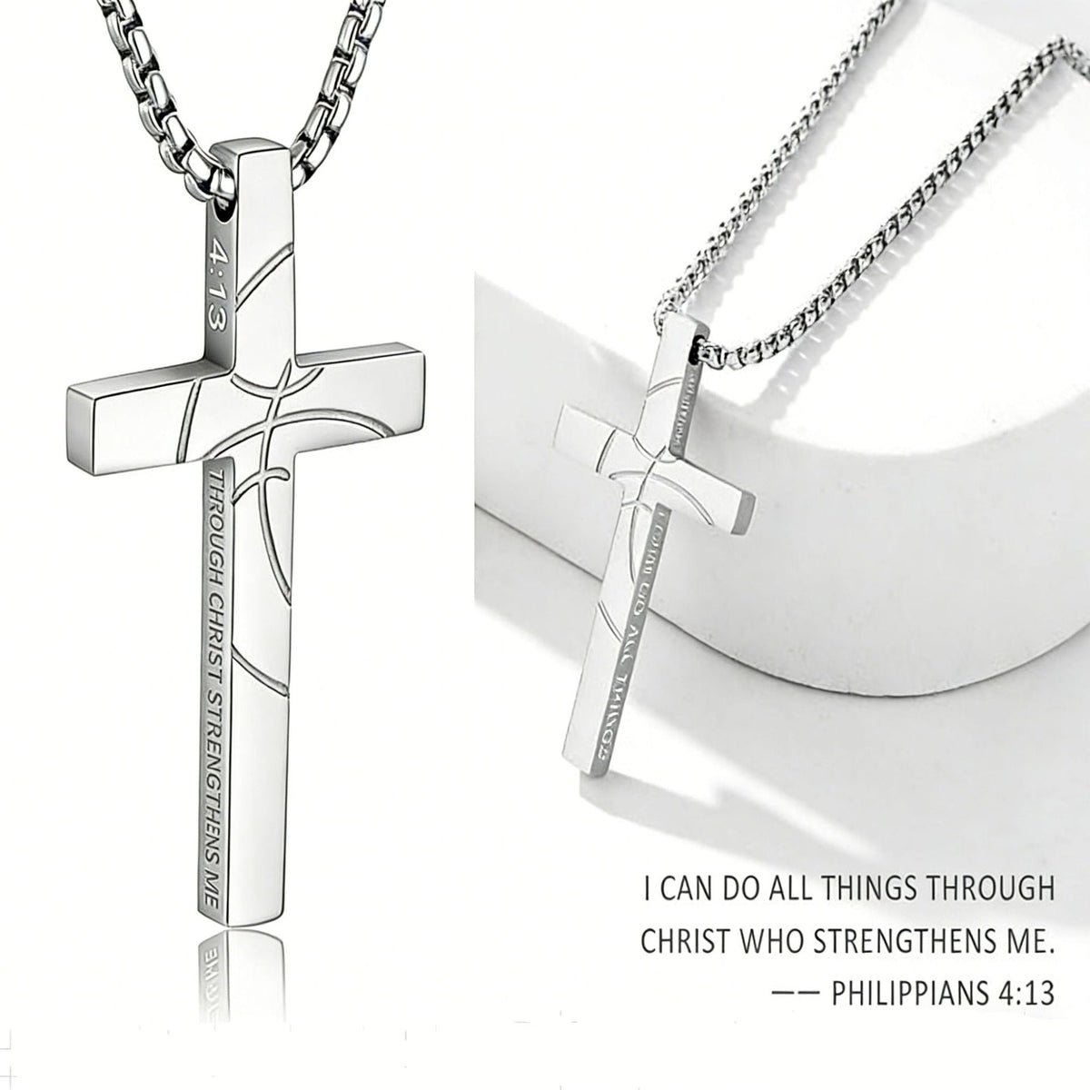 Men's Basketball Cross Double-sided Lettering Inspirational Scripture Personalized Necklace