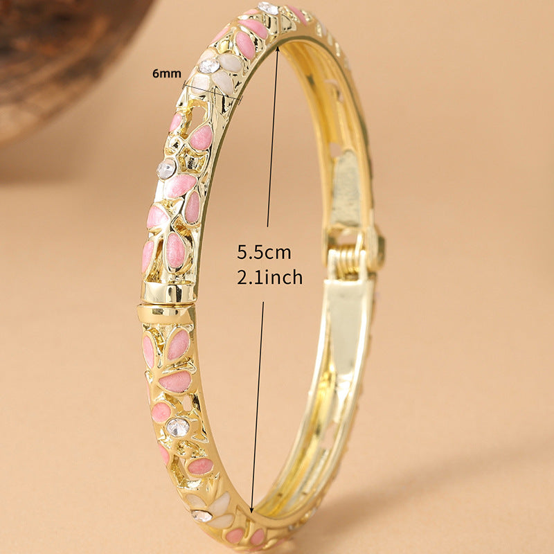 Style Retro Color Fine Flower Cloisonne Drop Oil Luxury Diamond Bracelet