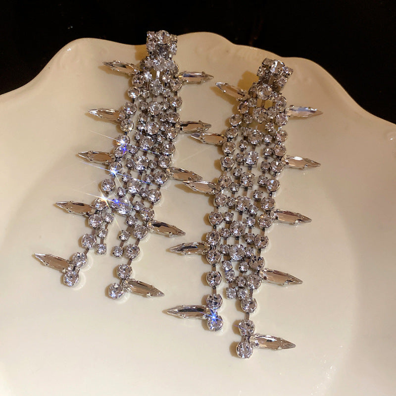 Sier Needle Zircon With Diamond Cross Personality Fashion Refined Grace Earrings