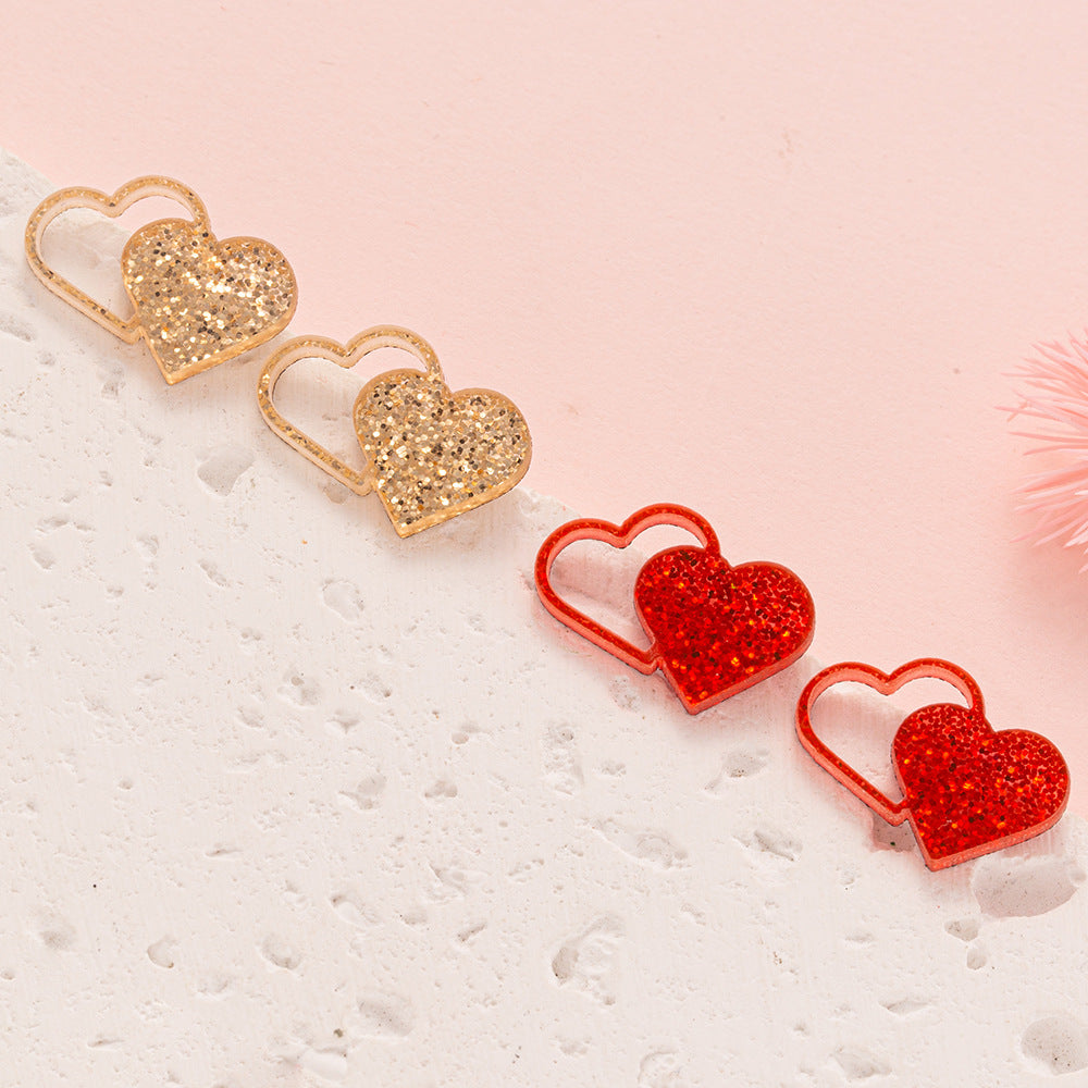 Acrylic Glitter Valentine's Day Love Red Lip Fashion Fresh Stud Earrings