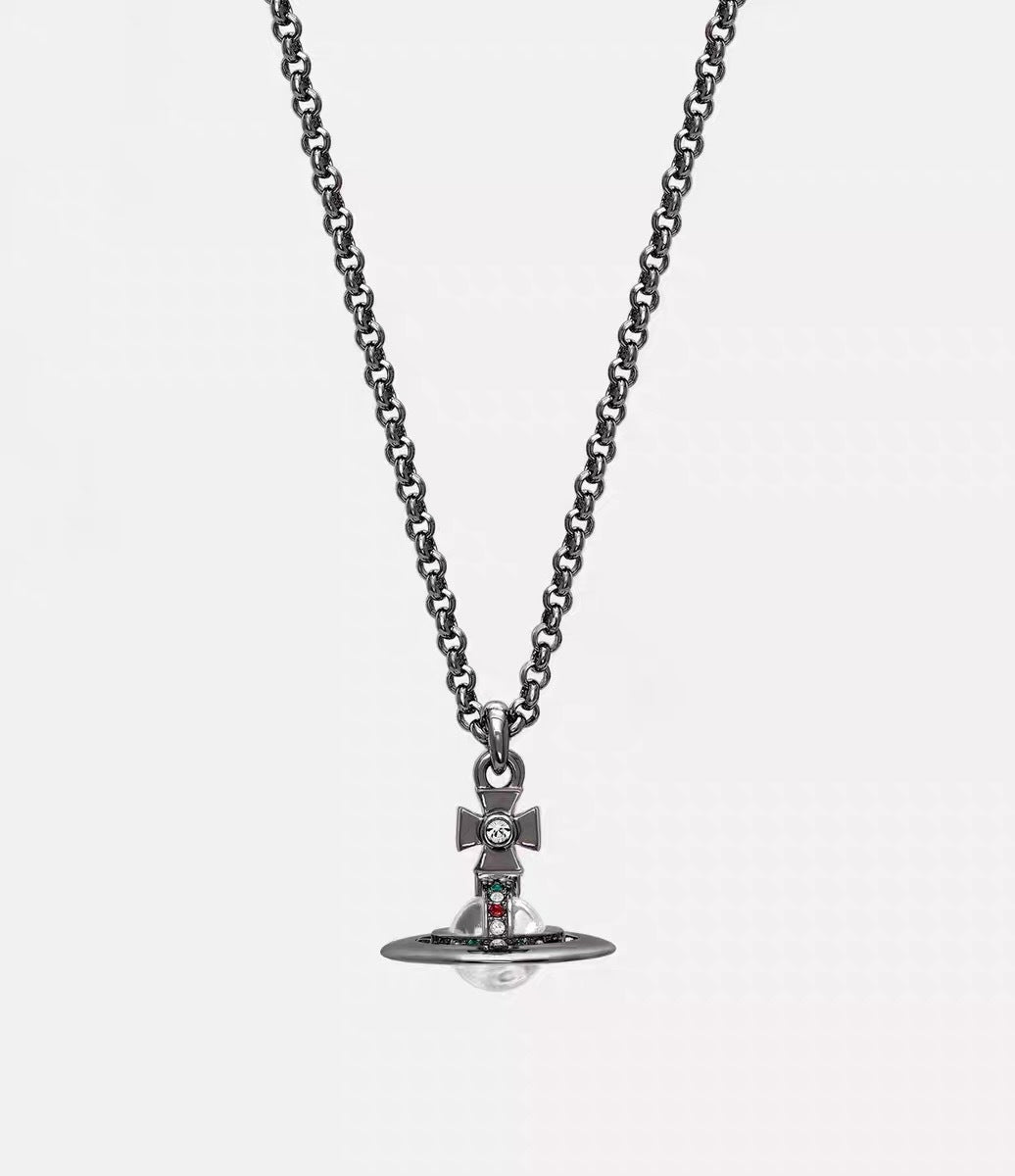 Women's Sterling Sier Classic Saturn Pearl Pin Necklaces