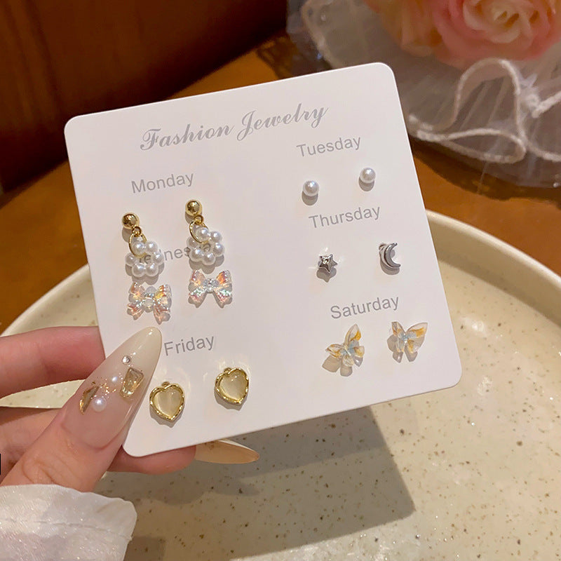Sier Needle Exquisite Bow Suit Female Style Advanced Design Earrings
