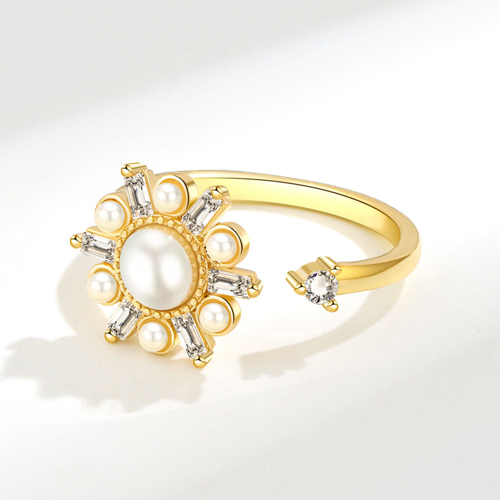Popular Rotatable Pearl Female Niche Advanced Rings