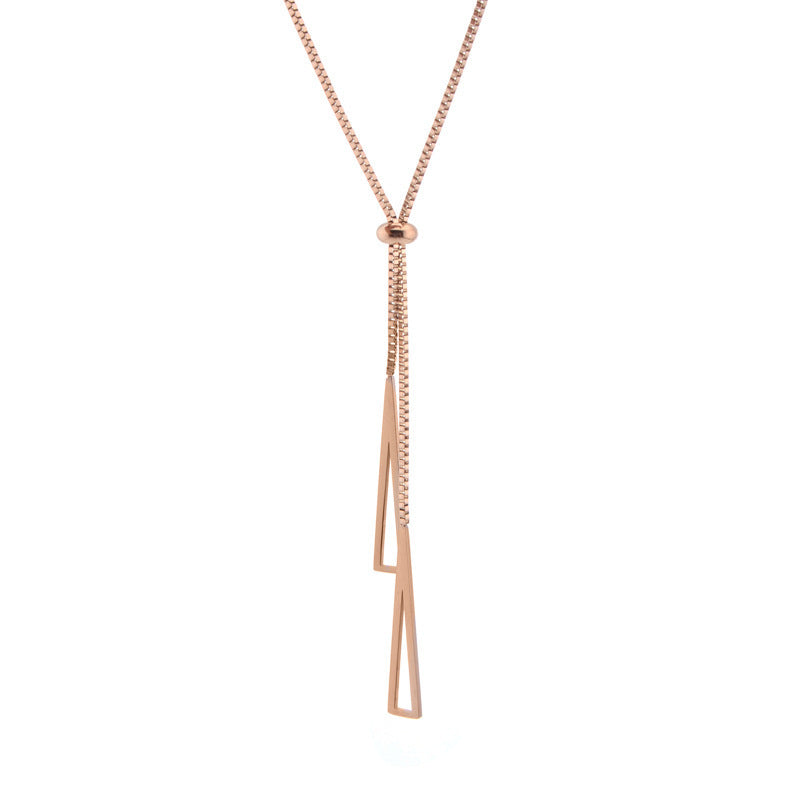 Quality Rose Gold Triangle Tassel Pull-out Titanium Steel Clavicle Chain Necklace