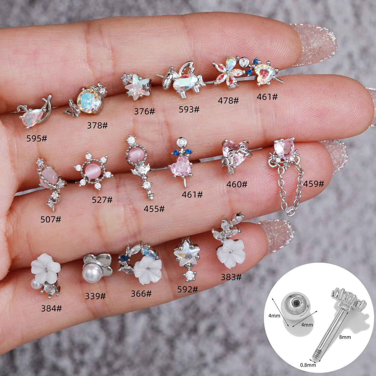 Flower Ear Pink Zircon Sweet Loving Heart Bone Inner Screw Earrings