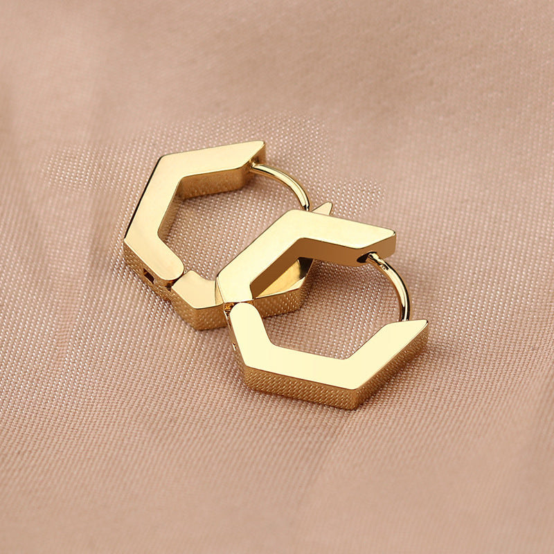 Steel Geometric Personality Hexagon Ear Clip Simple Square Earrings