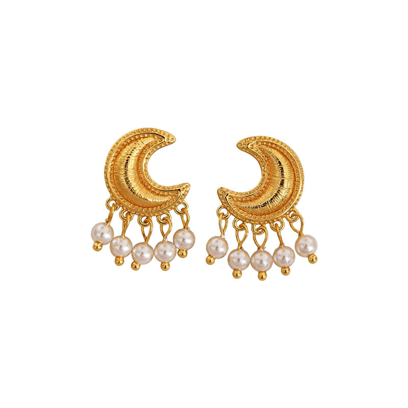 Graceful Fashionable High-grade Moon Pearl Female Stud Earrings