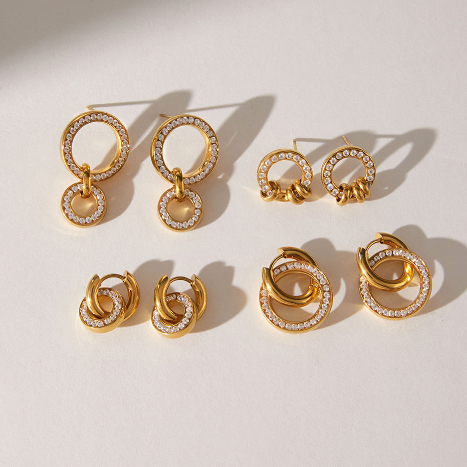Women's Ding Titanium Steel Zircon Light Luxury Earrings