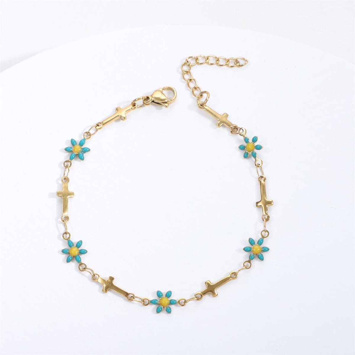 Gold Gaanized Enamel Colorful Oil Cross Chrysanthemum Unique Fashion Stainless Bracelet