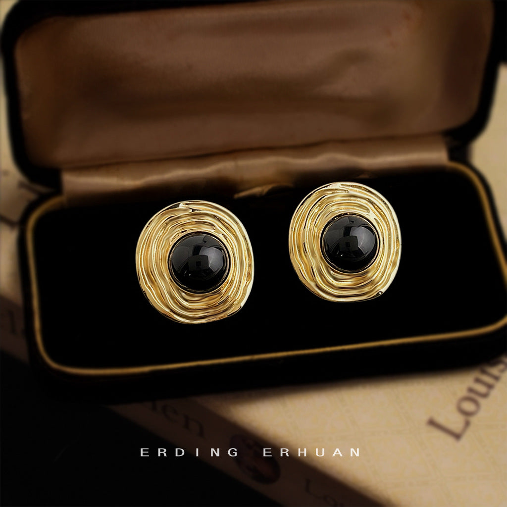 Literary Retro Simplicity Fashionable High-grade Texture Circular Antique Stud Earrings