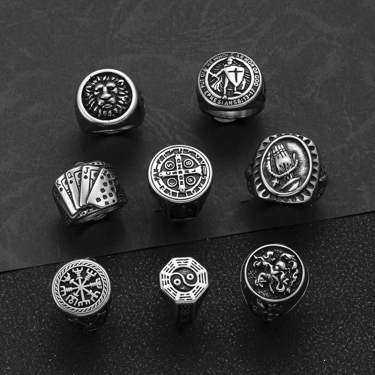 Men's Stainless Steel Cast Geometric Skull Distressed Punk Ring