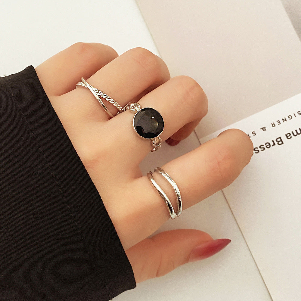 Alloy Chain Vintage Crying Face Poker Hollow Love Ring