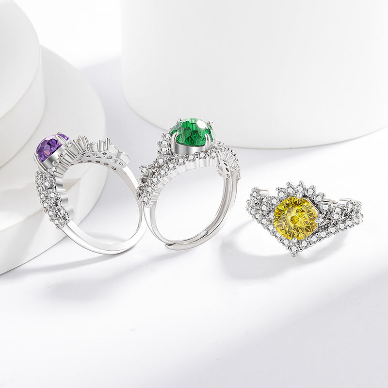 Carbon Diamond Fireworks Cut Garland Female Inlaid Ring