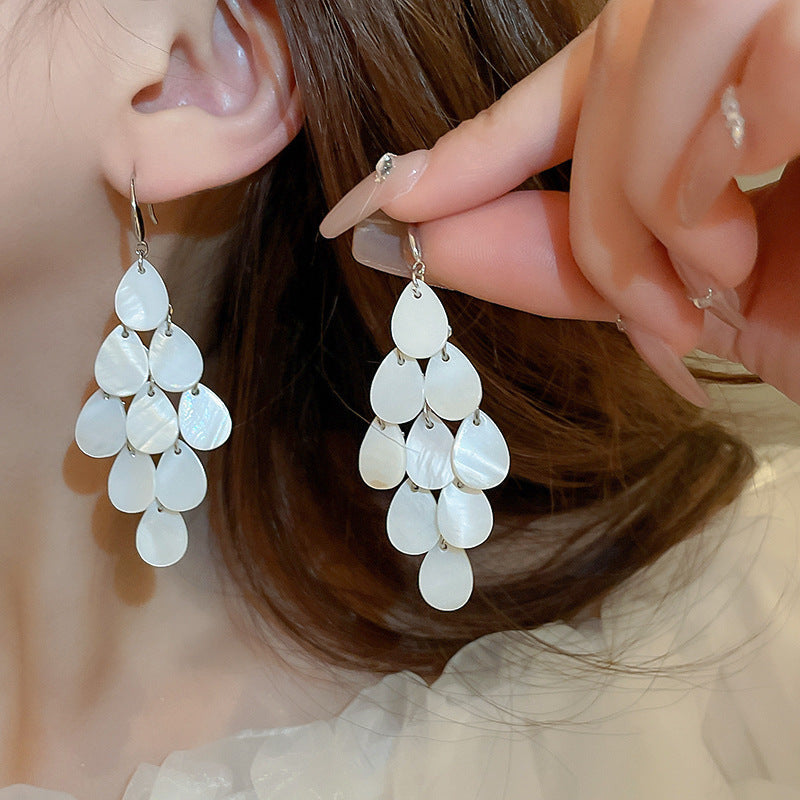 Needle High-grade Flower Tassel Pearl French Fashion Earrings