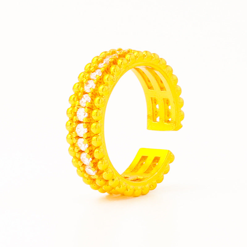 Women's Ancient Law Alluvial Gold Golden Balls Row Diamond Shop Live Ring