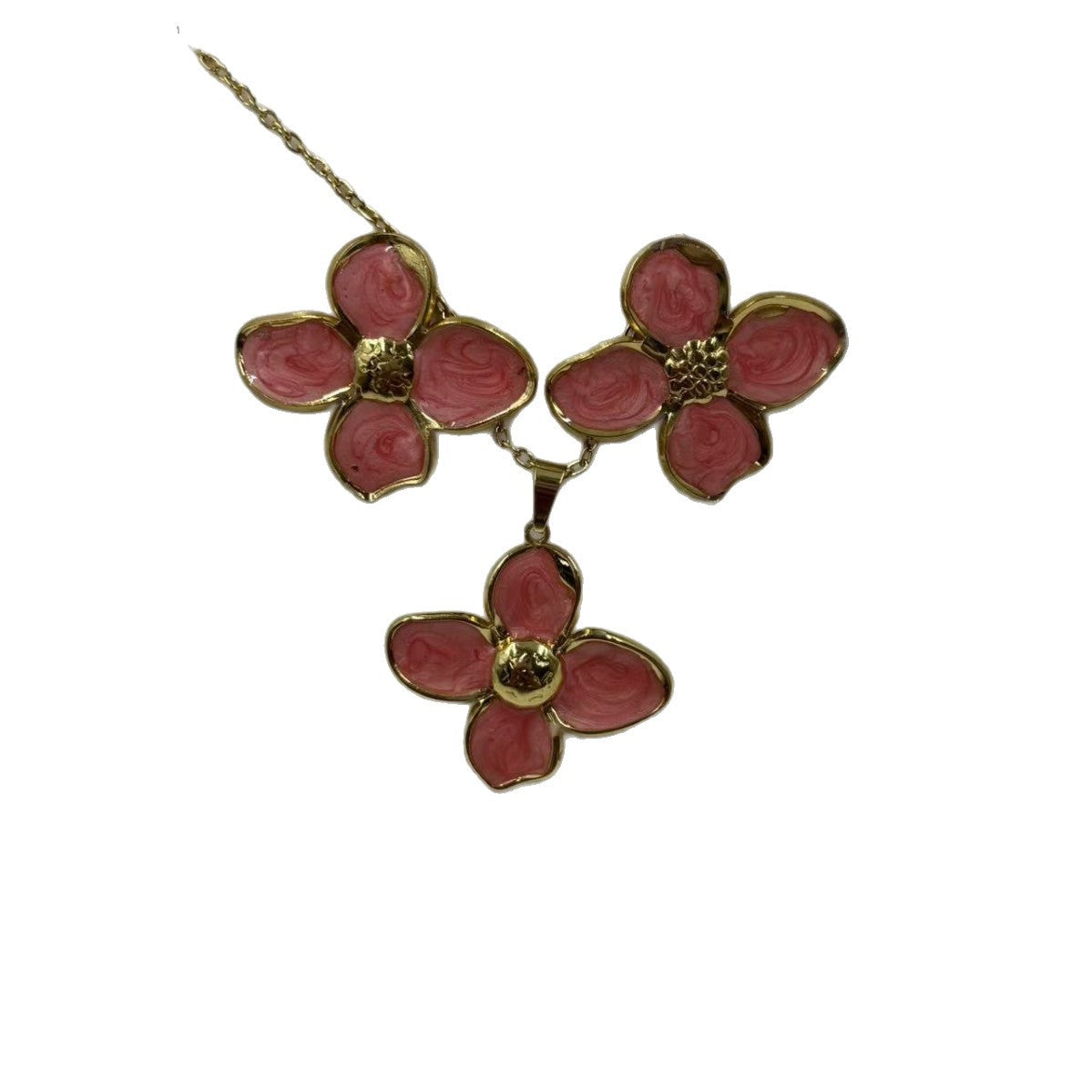 Women's Oil Dripping Petals Stainless Steel Gold Plating Elegant Jewelry Set