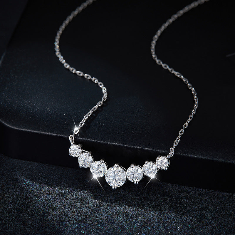 V-Shaped Smile Pendant Necklace with Lab-Created Moissanite Stones – White Gold Plated 925 Sterling Silver