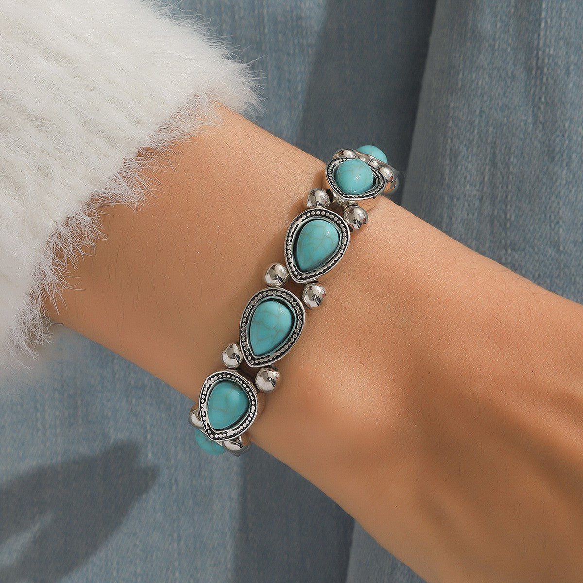Style Personality Retro Alloy Turquoise Stretch Bracelets