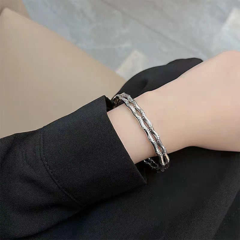 Men's Thailand Hand-woven Bamboo Personality Vintage Thai Sier Opening Bracelet