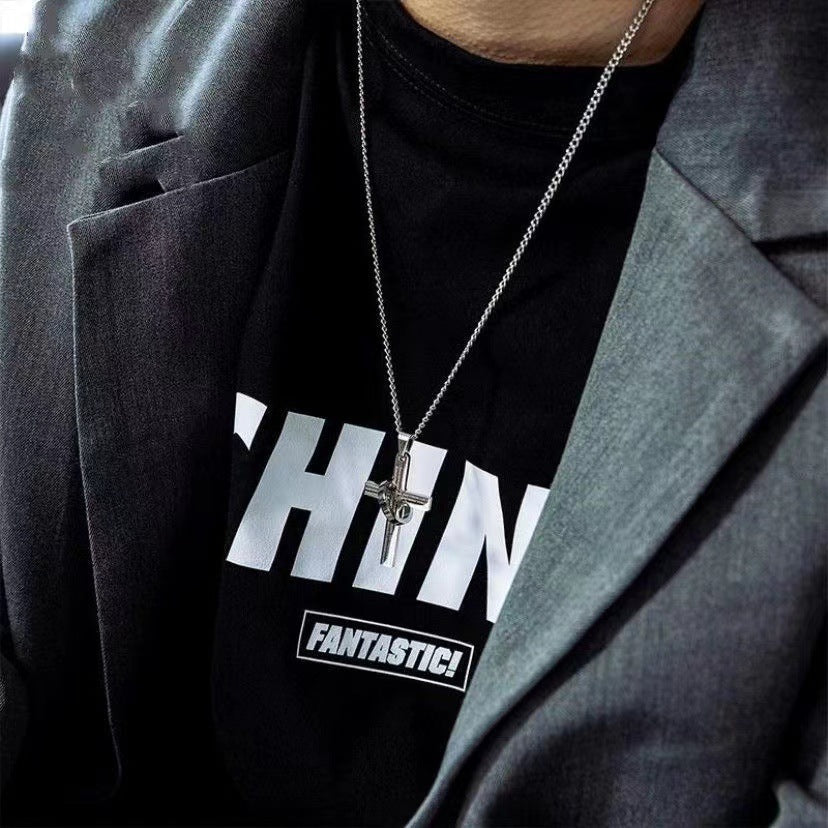 Men's Fashion Cross Simple Hip Hop Disco Titanium Steel Pendant