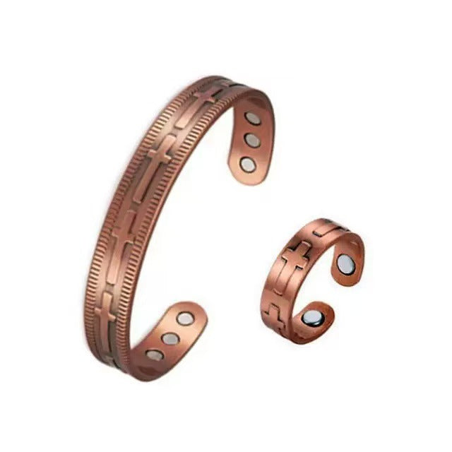 Combination Magnetic Plated Red Copper Vintage Flower Bracelet