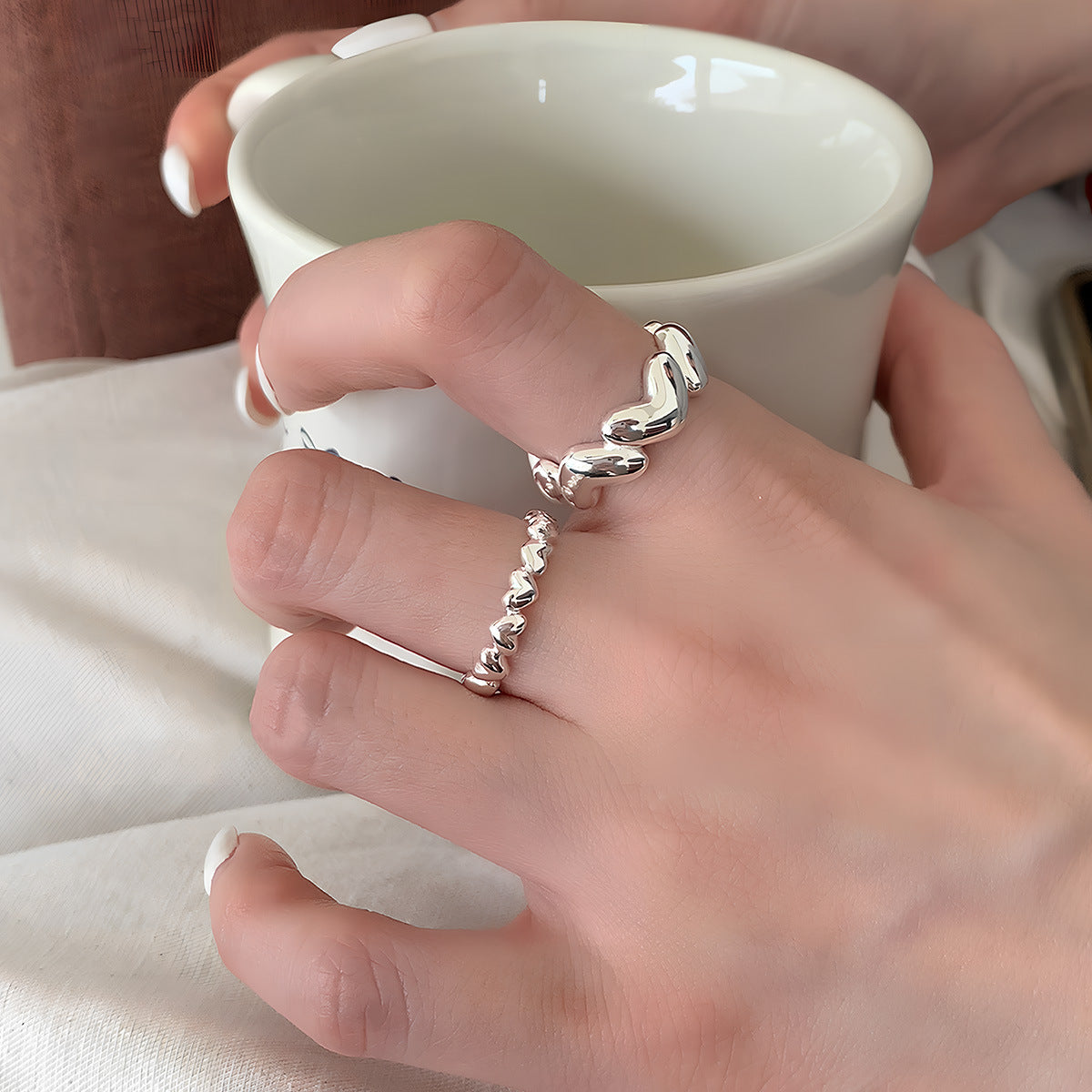 Women's Loving Heart Stacked Irregular Fashion Heart-shaped Open-end Personality Mori Rings
