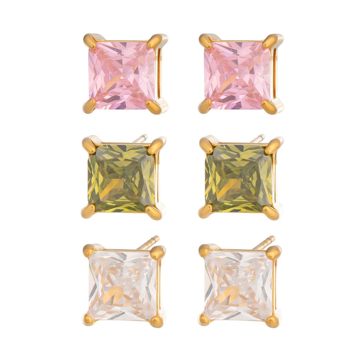 Women's Simple Fashion Square Color Zirconium Stainless Steel Vacuum Gold-plated Earrings