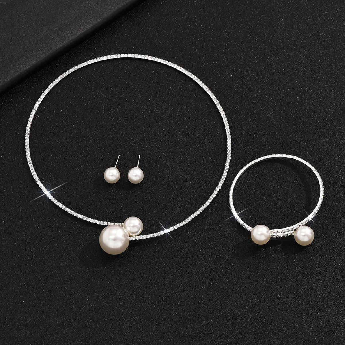 Bridal Wedding Dress Pearl Diamond Crystal Collar Three-piece Rings