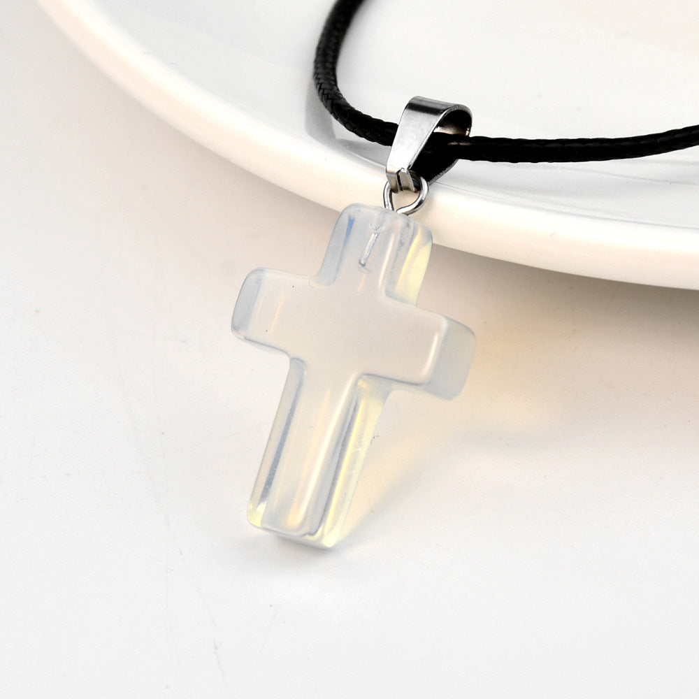 Women's Crystal Agate Cross Niche Turquoise Sweater Necklaces