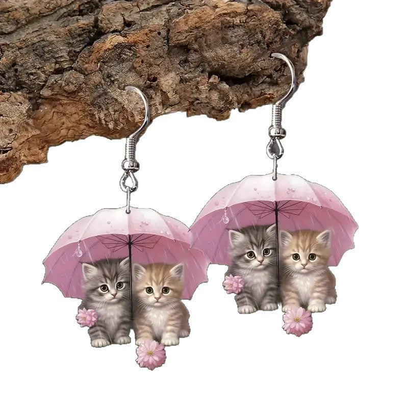 Pair Of Thanksgiving Acrylic Romantic Pink Umbrella Flower Earrings